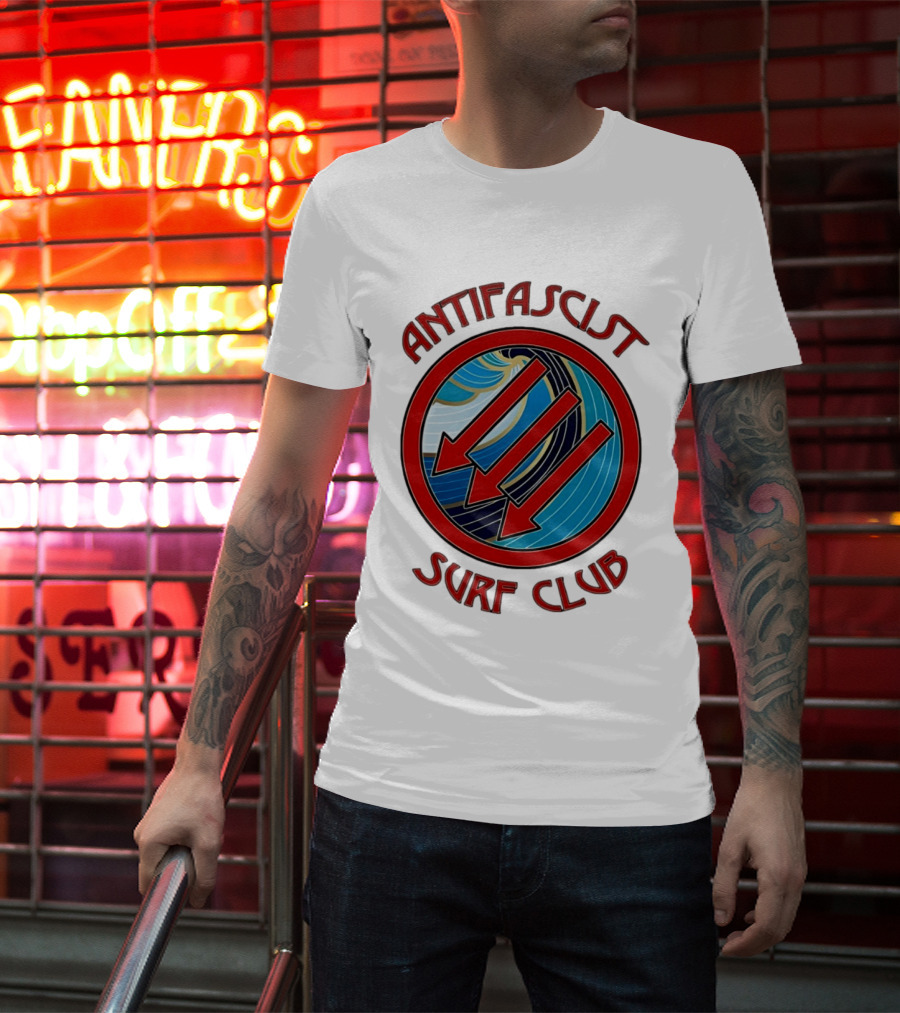 Antifascist Surf Club Three Red Arrows Circular Ocean Wave T-Shirt