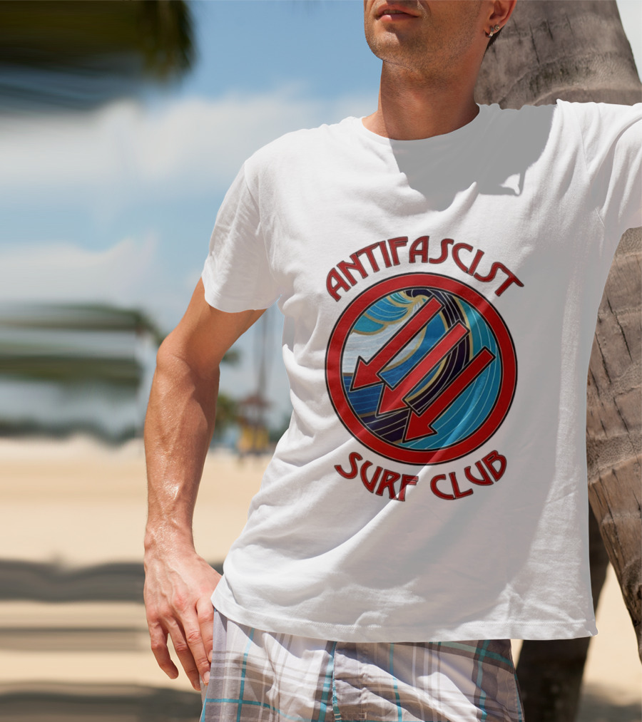 Antifascist Surf Club Three Red Arrows Circular Ocean Wave T-Shirt