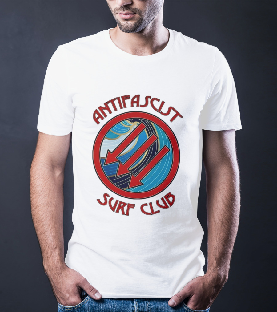Antifascist Surf Club Three Red Arrows Circular Ocean Wave T-Shirt