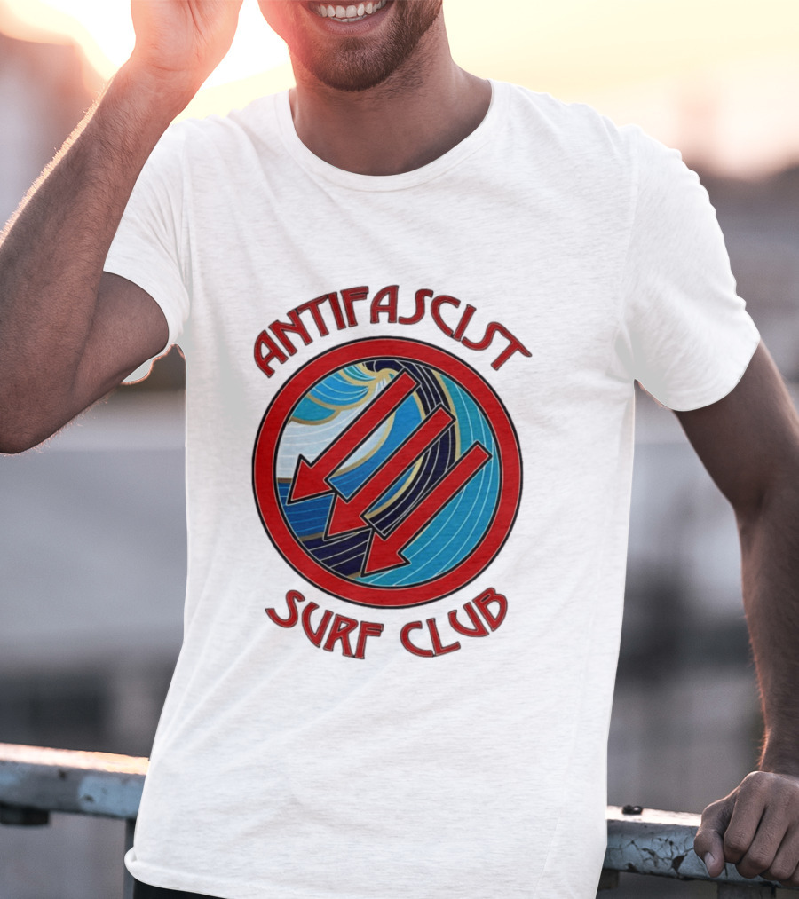 Antifascist Surf Club Three Red Arrows Circular Ocean Wave T-Shirt