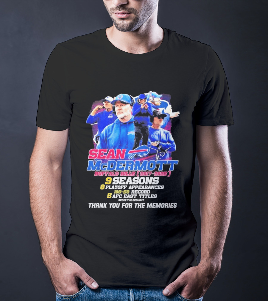 Buffalo Bills Sean McDermott 2017 2025 Nine Seasons Coaching T-Shirt