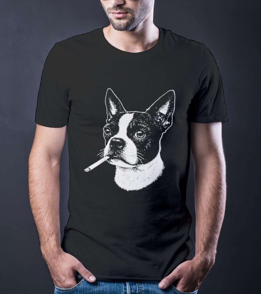 Boston Terrier Dog Smoking Cigarette Meme T-Shirt