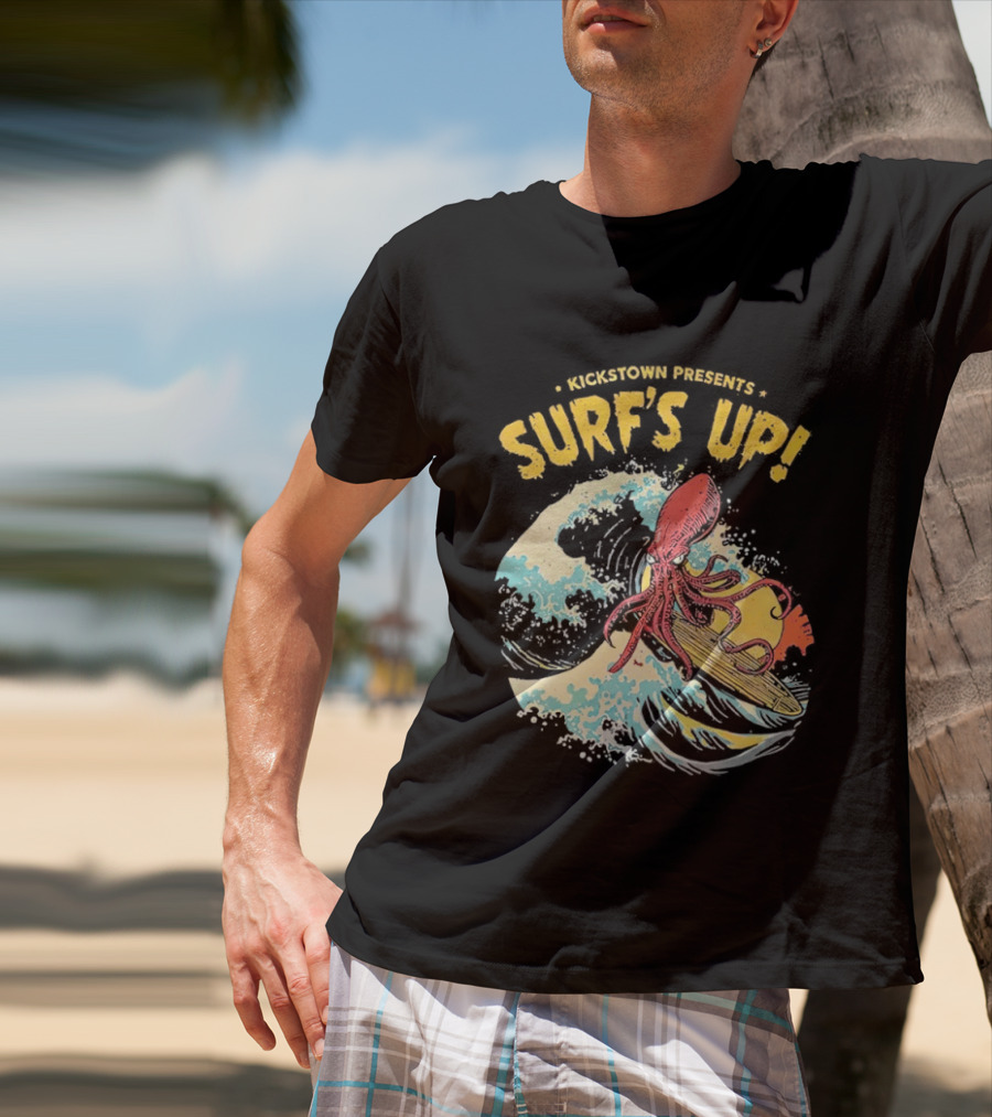 Kickstown Presents Surf's Up Octopus Riding Wave T-Shirt
