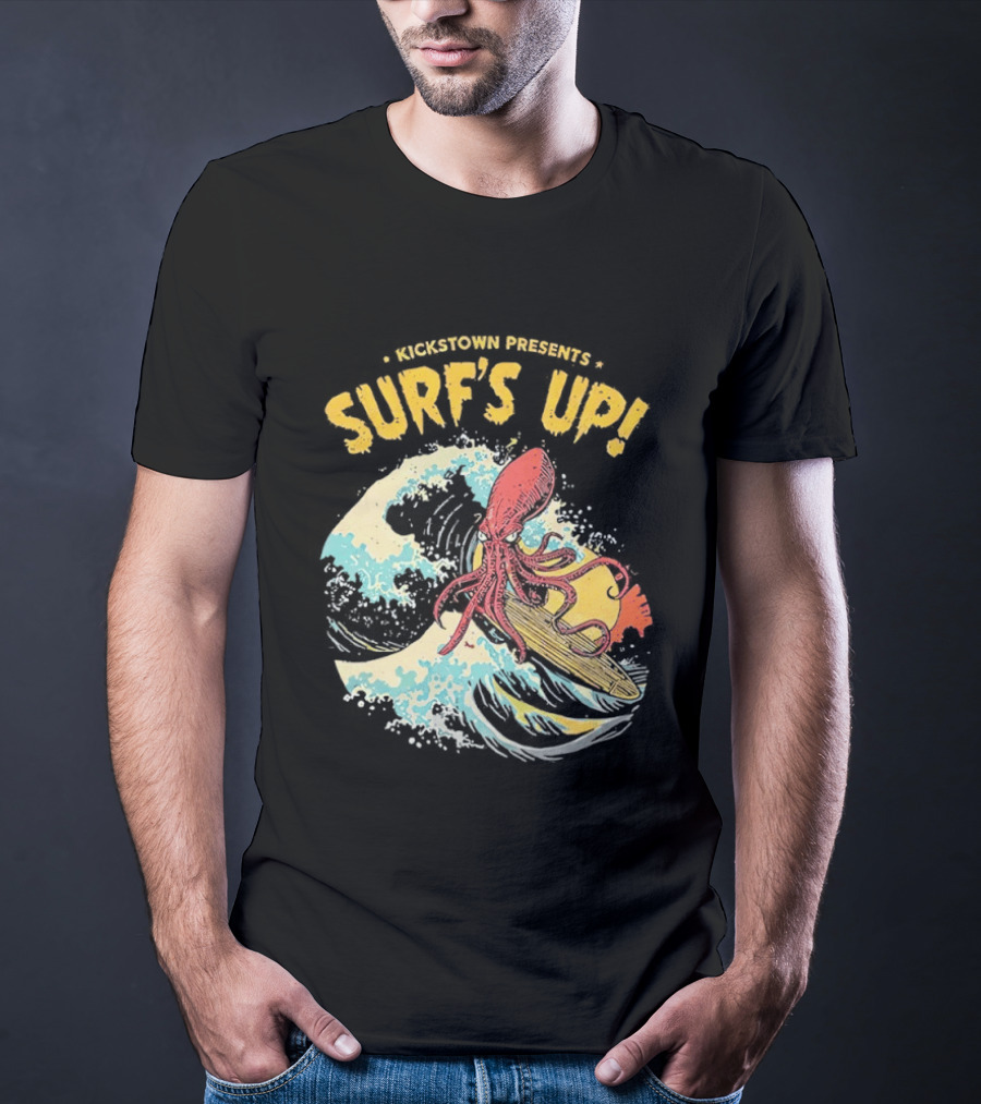 Kickstown Presents Surf's Up Octopus Riding Wave T-Shirt