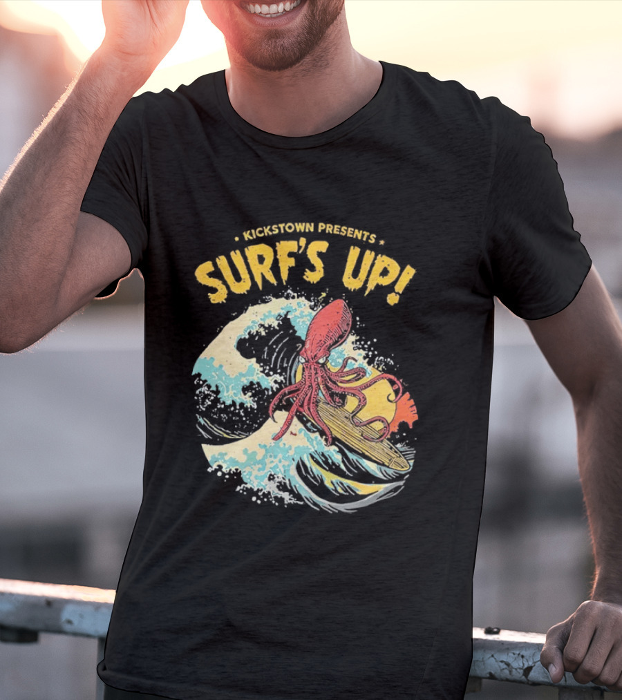 Kickstown Presents Surf's Up Octopus Riding Wave T-Shirt