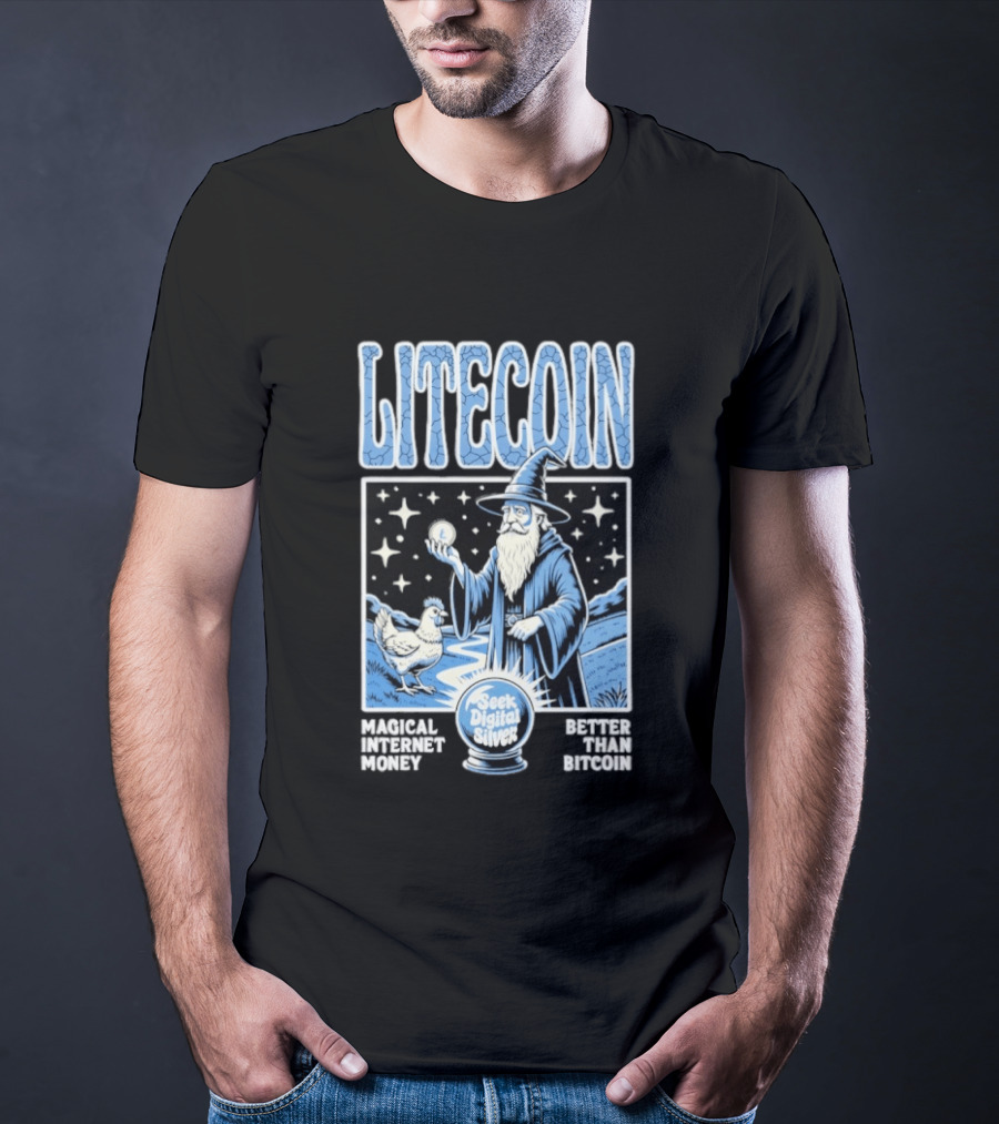 Litecoin Magical Internet Money Seek Digital Silver Wizard Artistry T-Shirt