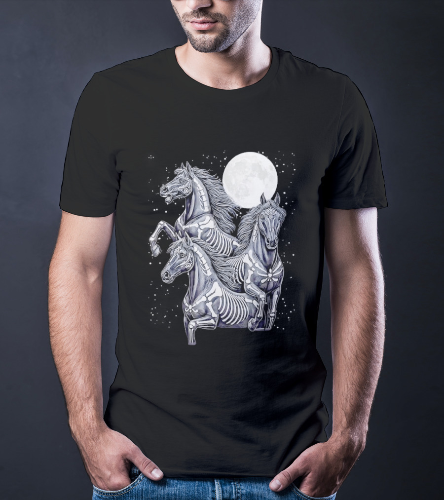 Three Horse Moon Día De Los Muertos Skeleton Horse T-Shirt