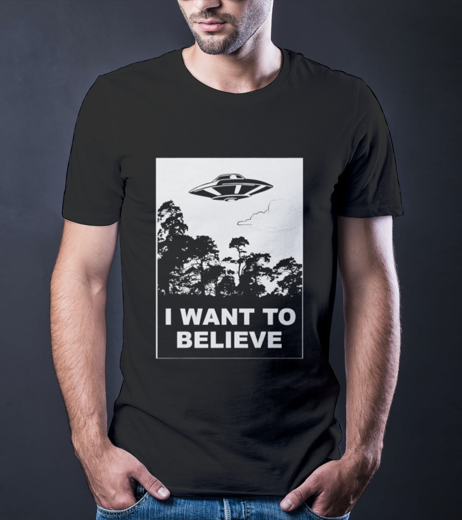 UFO I Want To Believe Flying Saucer Forest T-Shirt