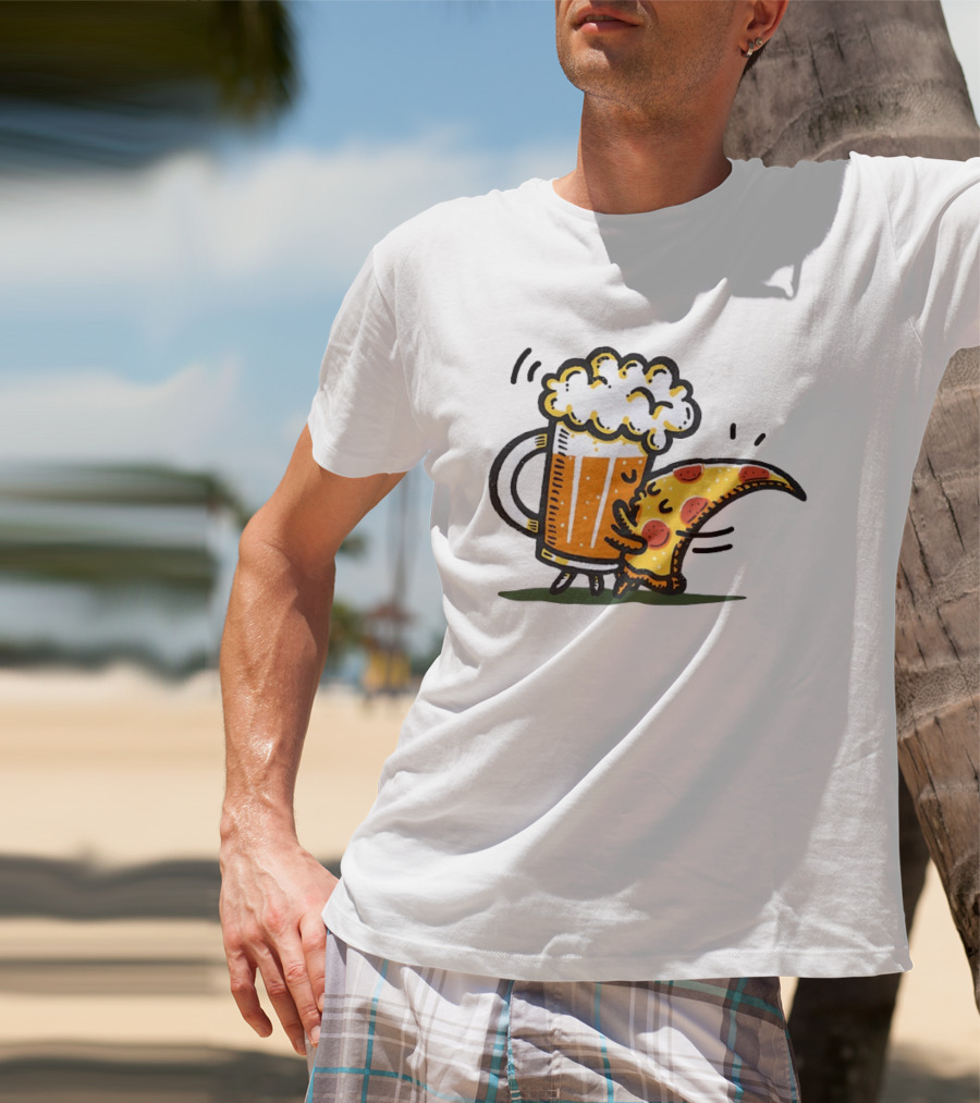 Beer And Pizza A Match Made In Heaven Little Bit Of You Hugging Slice T-Shirt