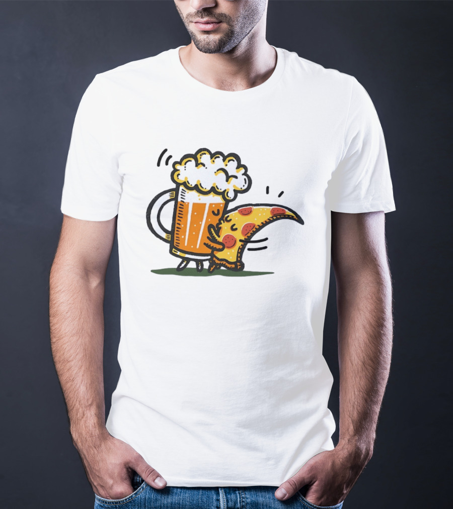 Beer And Pizza A Match Made In Heaven Little Bit Of You Hugging Slice T-Shirt