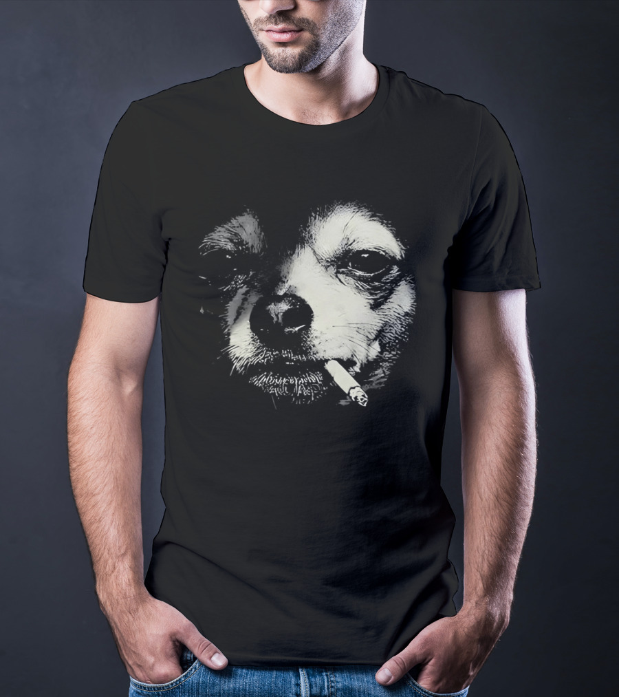 Chihuahua Smoking Cigarette Black And White T-Shirt