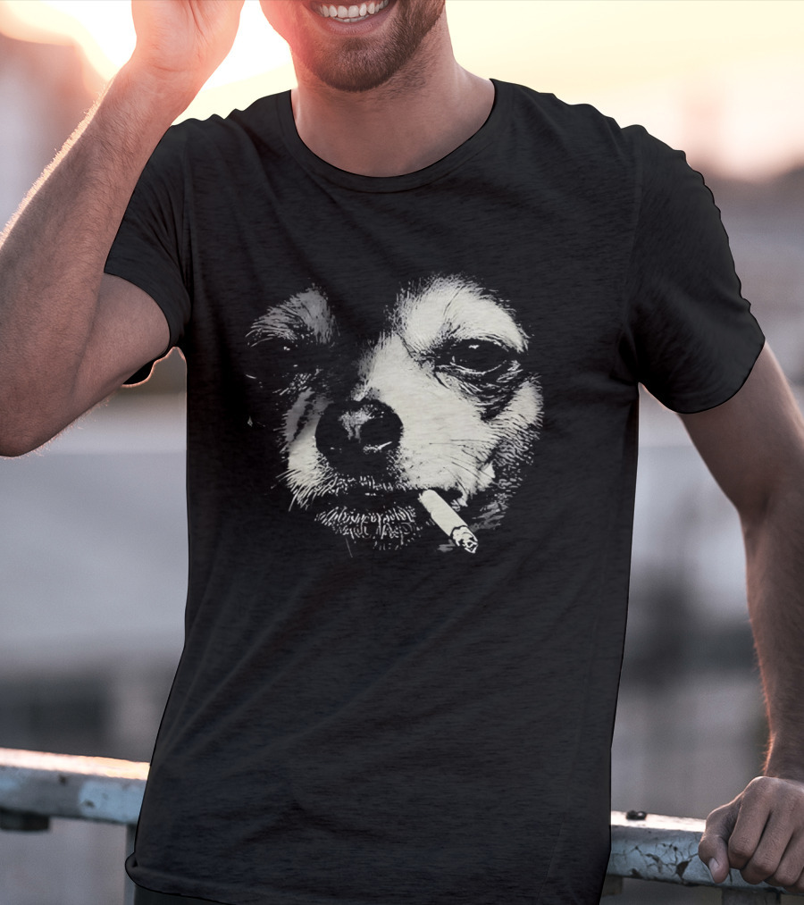 Chihuahua Smoking Cigarette Black And White T-Shirt