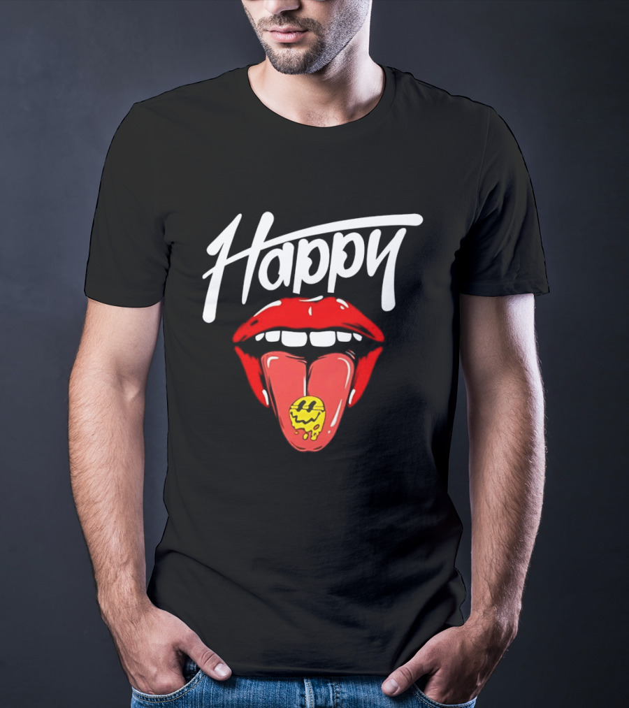 Happy Lips Tongue Out Smiley Face T-Shirt