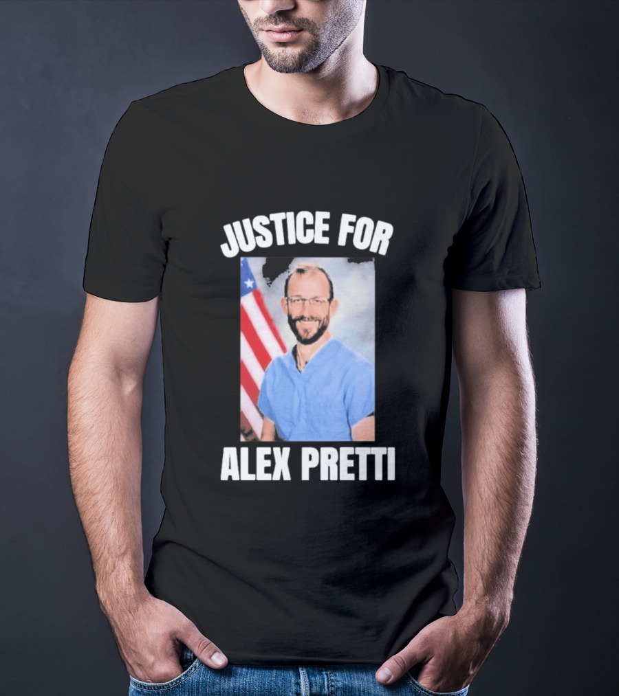 Justice For Alex Pretti American Flag Dedication T-Shirt