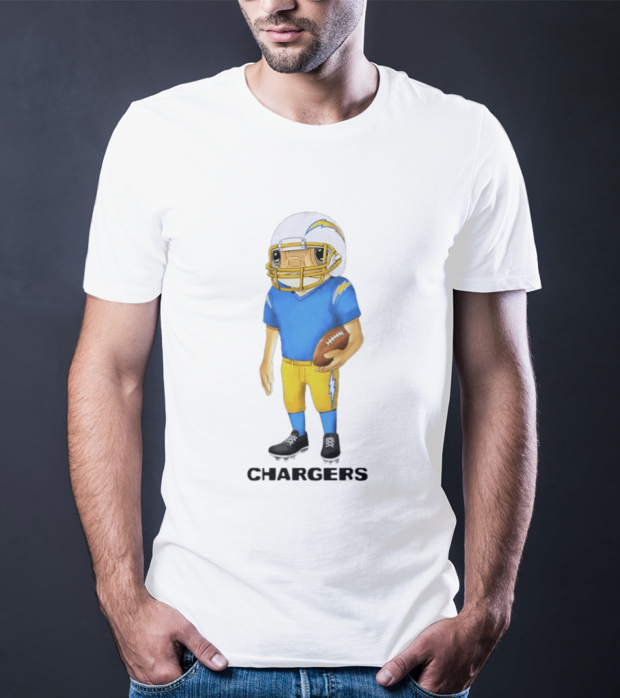 Bad Bunny X Los Angeles Chargers Collaboration Concho With Cartoon Football Player T-Shirt
