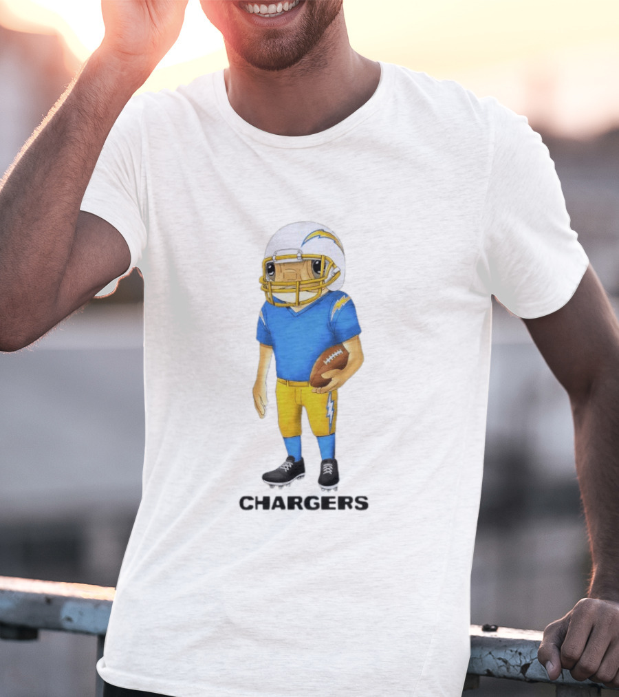 Bad Bunny X Los Angeles Chargers Collaboration Concho With Cartoon Football Player T-Shirt