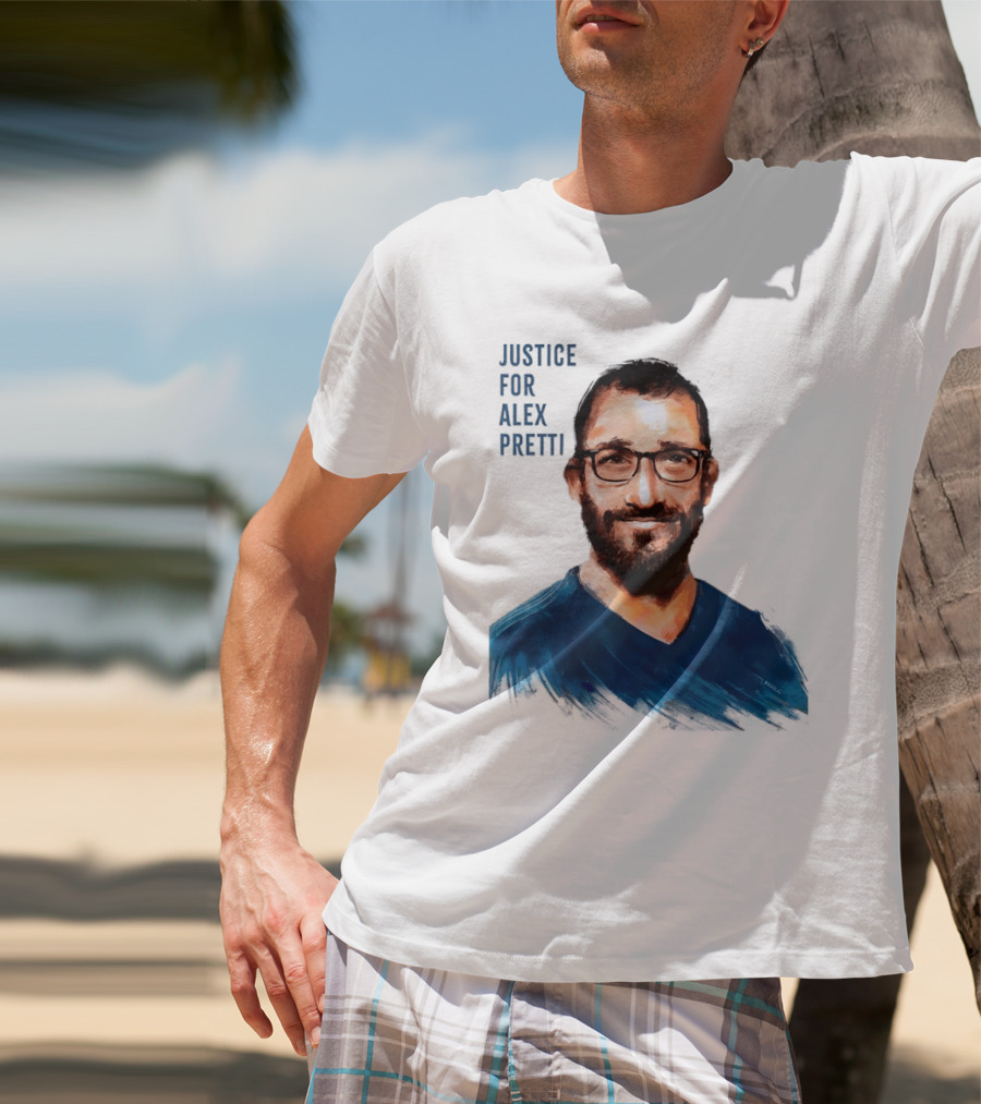Justice For Alex Pretti Painting Portrait With Glasses And Blue T-Shirt