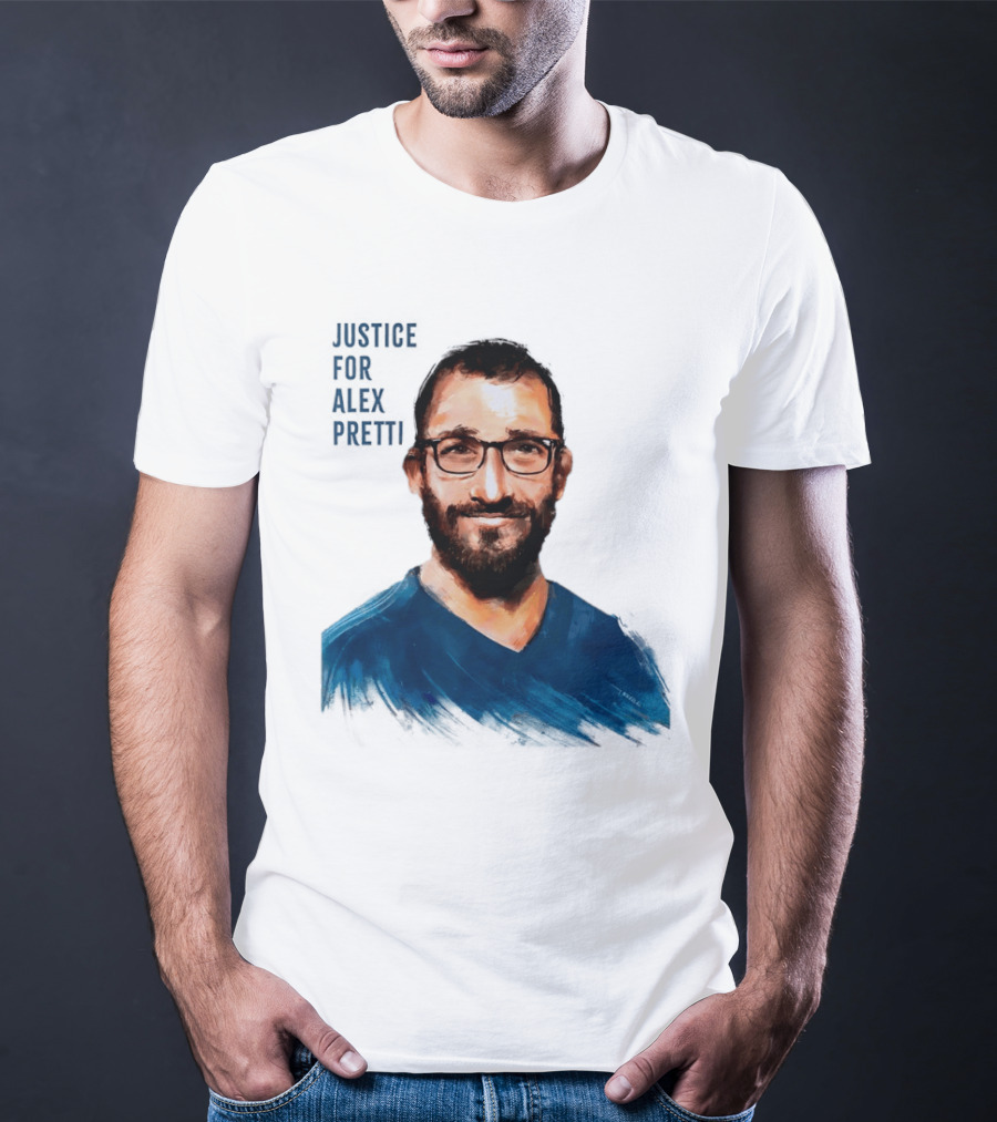 Justice For Alex Pretti Painting Portrait With Glasses And Blue T-Shirt