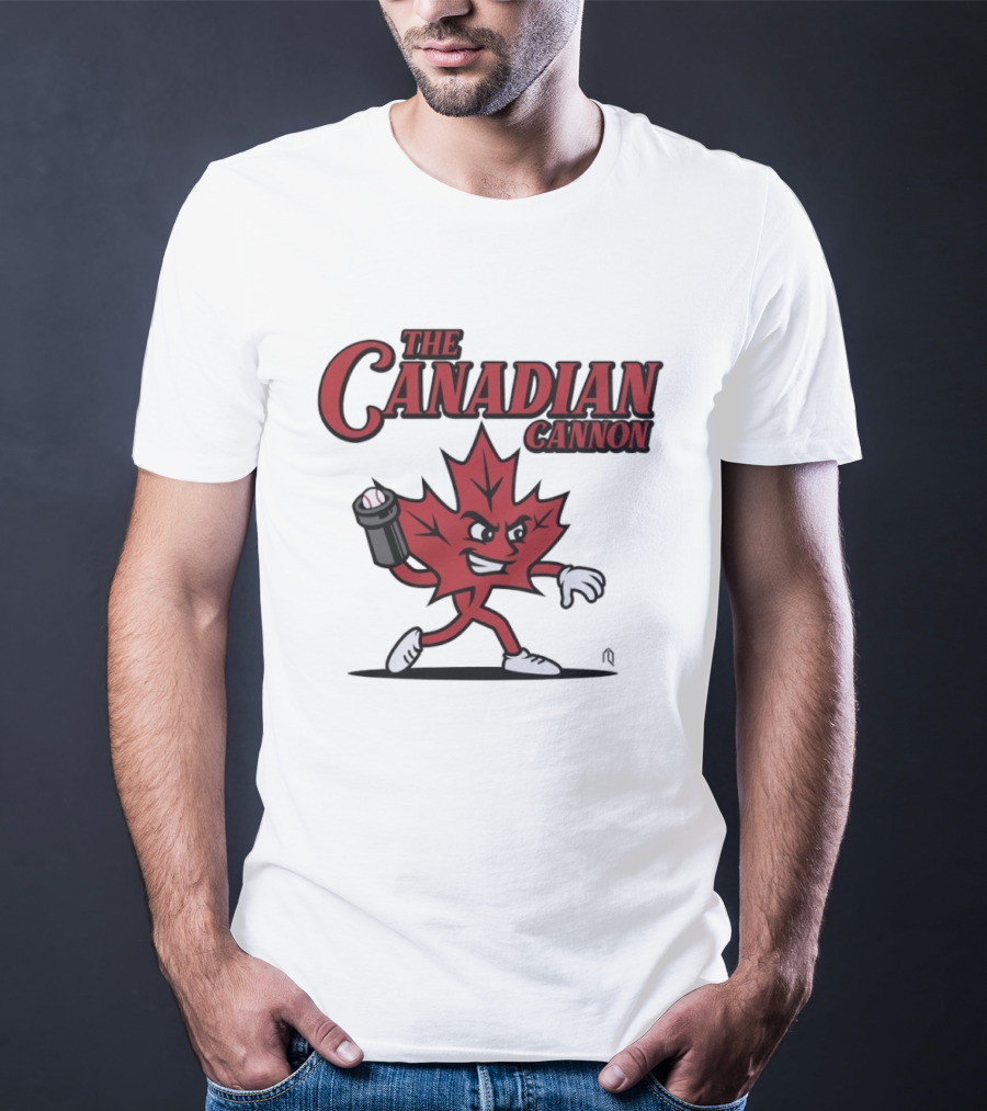 The Canadian Cannon Maple Leaf Character Baseball T-Shirt
