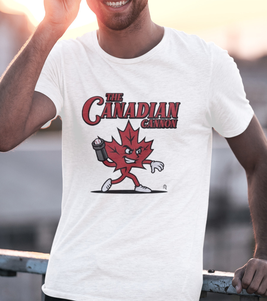 The Canadian Cannon Maple Leaf Character Baseball T-Shirt