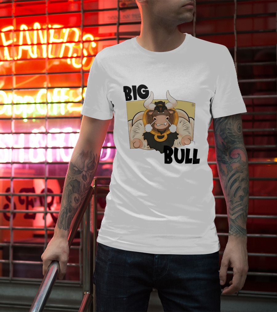 Big Bull Bara Male Minotaur Cartoon Whimsical Horned T-Shirt