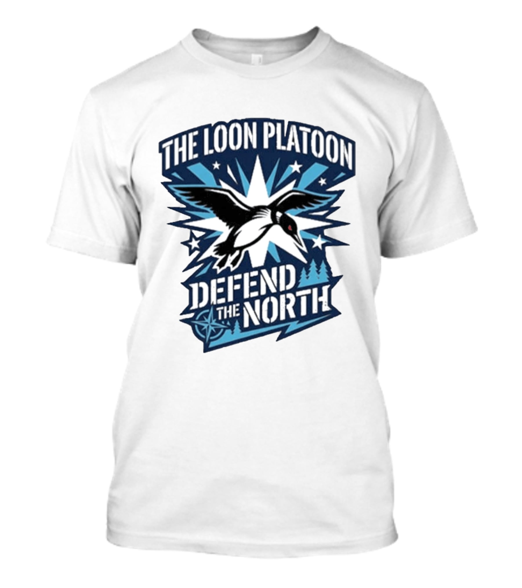 The Loon Platoon Defend The North Bold Rebel Loon Starburst Forest T-Shirt