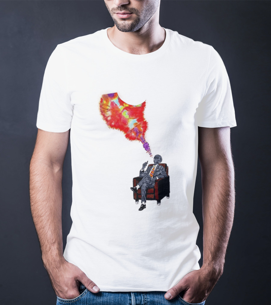 Finished Quazar Smoking Cosmic Alien In Suit With Colorful Smoke T-Shirt