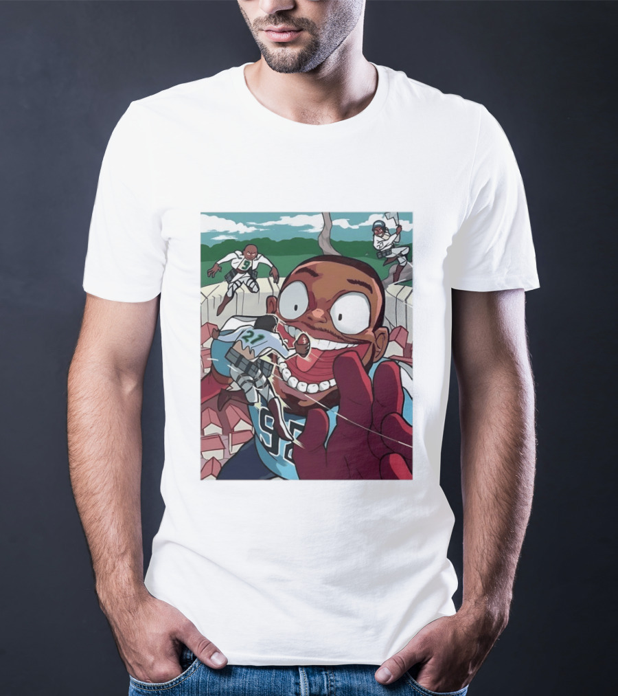 Seattle Seahawks Titan Down Football Cartoon Action Scene T-Shirt