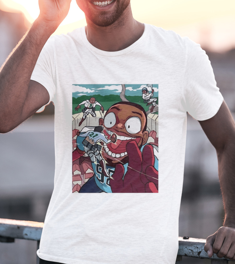 Seattle Seahawks Titan Down Football Cartoon Action Scene T-Shirt