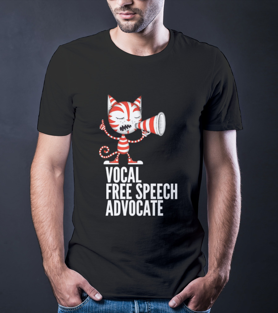 Cat Vocal Free Speech Advocate Megaphone Red Striped T-Shirt
