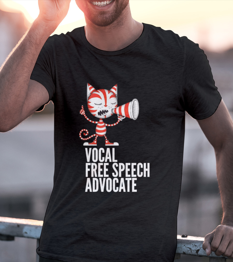 Cat Vocal Free Speech Advocate Megaphone Red Striped T-Shirt