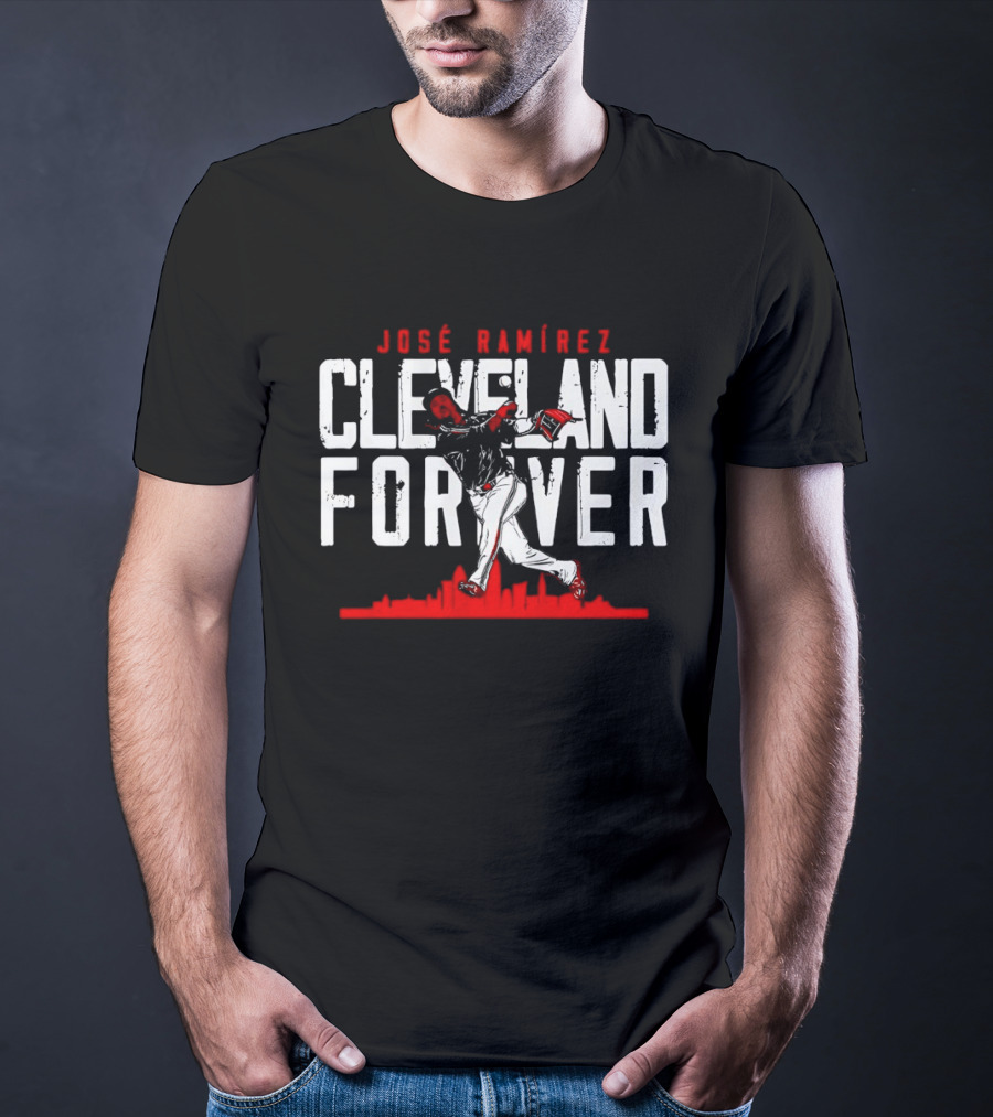 José Ramírez Cleveland Forever Baseball Skyline T-Shirt