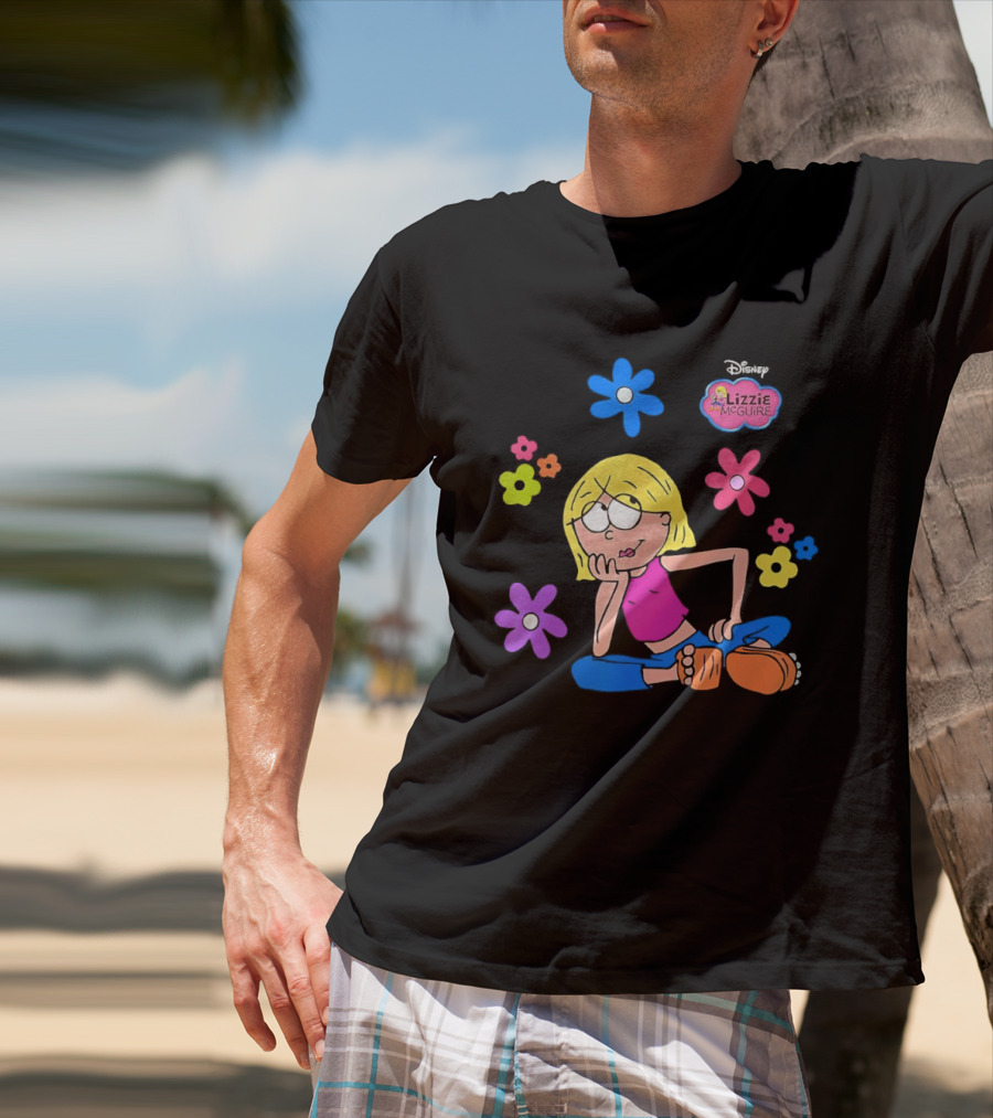 Lizzie McGuire Cartoon Colorful Flowers And Character Sitting Clipart T-Shirt
