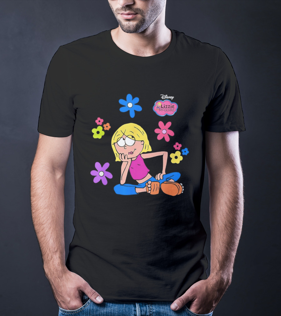 Lizzie McGuire Cartoon Colorful Flowers And Character Sitting Clipart T-Shirt