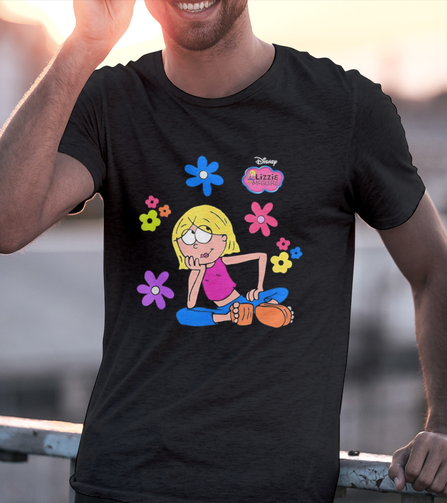 Lizzie McGuire Cartoon Colorful Flowers And Character Sitting Clipart T-Shirt