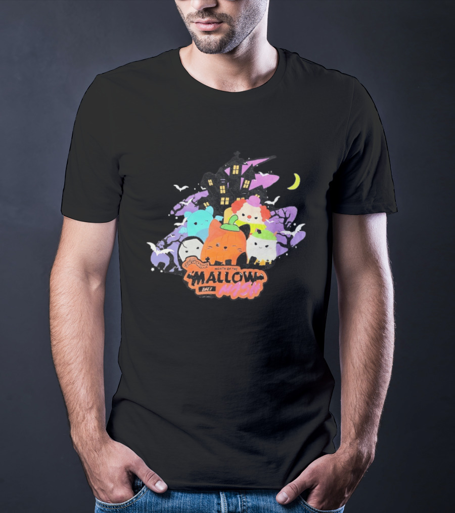 Month Of The Mallow Mash Halloween Haunted House Cats T-Shirt