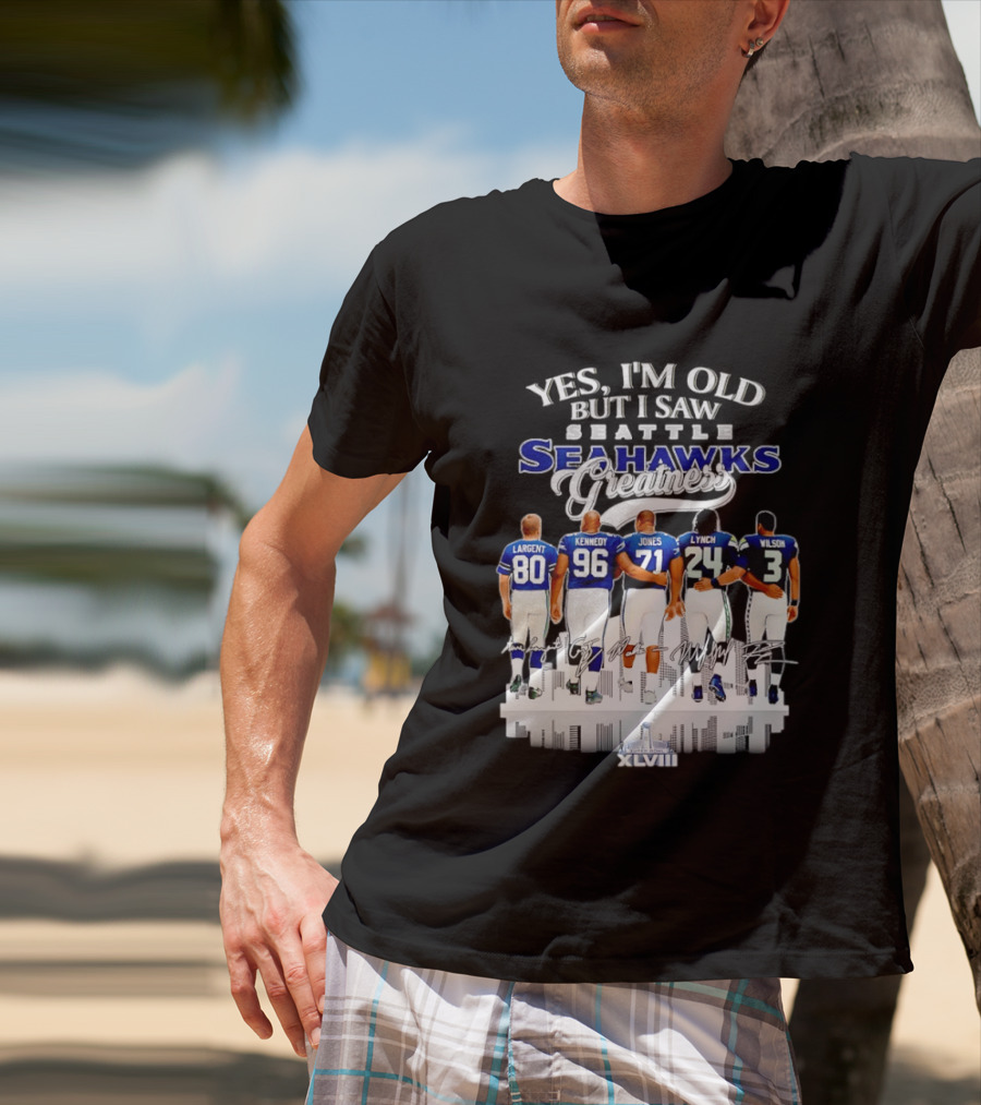 Seattle Seahawks Legend Players Largent Kennedy Jones Lynch Wilson XLVIII T-Shirt