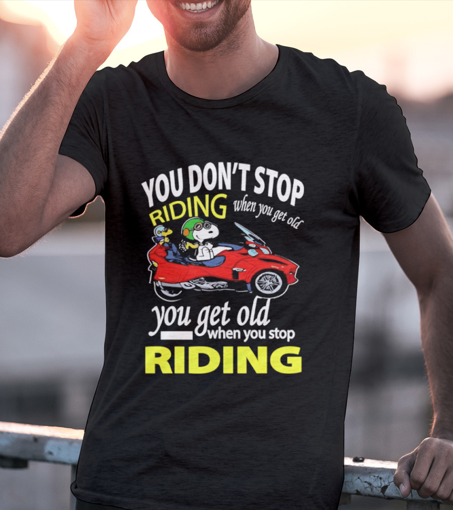 Snoopy Woodstock You Don't Stop Riding Red Car You Get Old T-Shirt