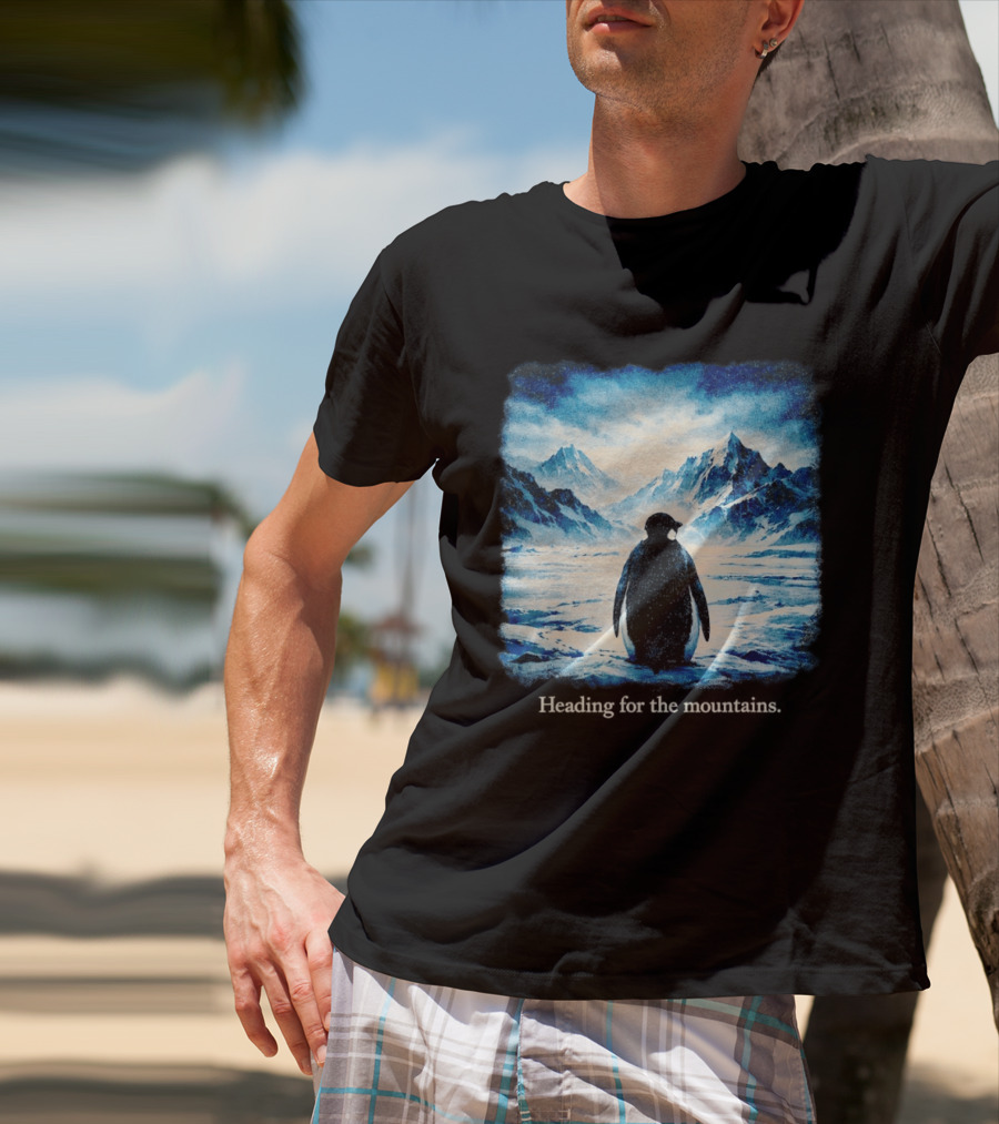 Penguin But Why Heading For The Mountains Scenic Landscape T-Shirt
