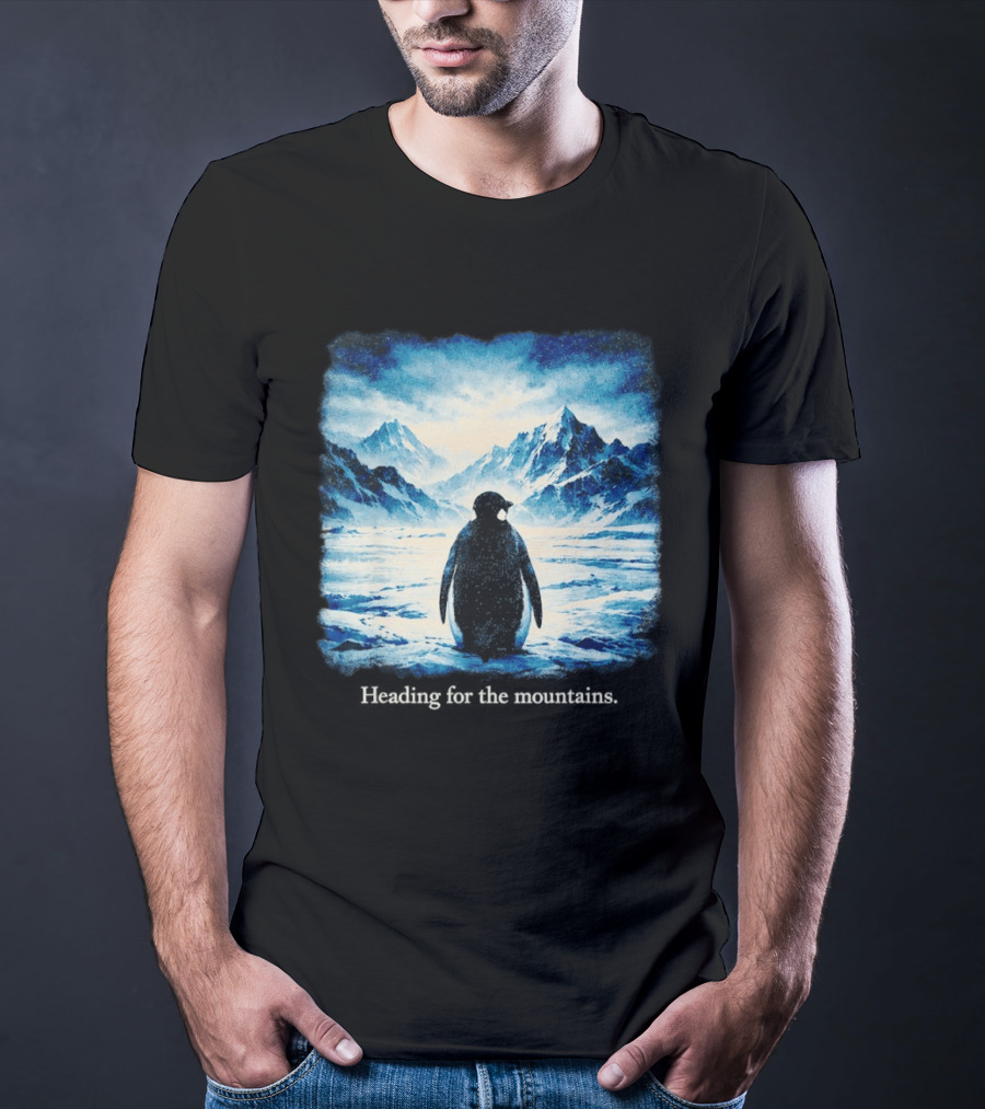 Penguin But Why Heading For The Mountains Scenic Landscape T-Shirt