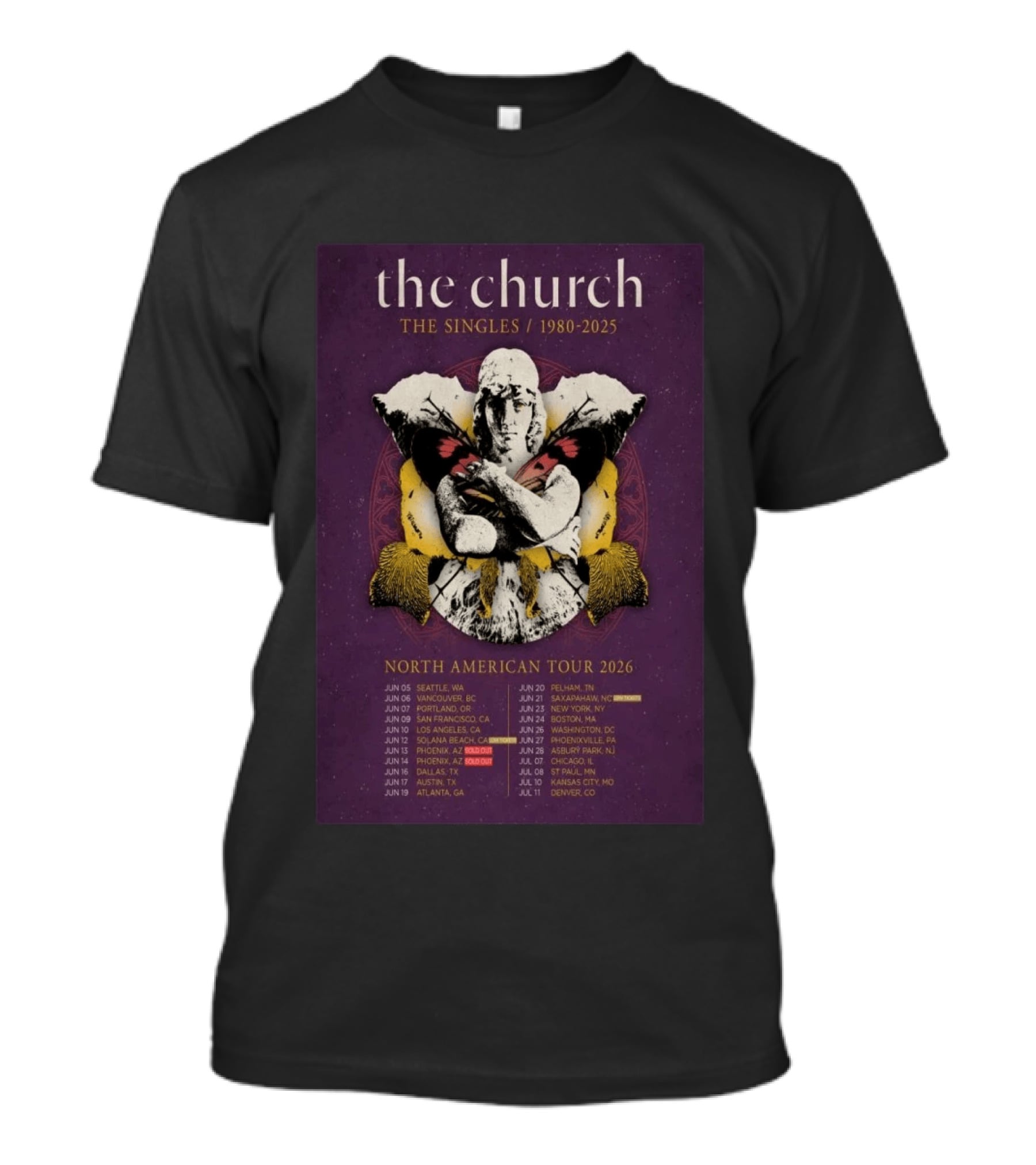 The Church The Singles 1980 2025 North American Tour 2026 Dates And Locations T-Shirt