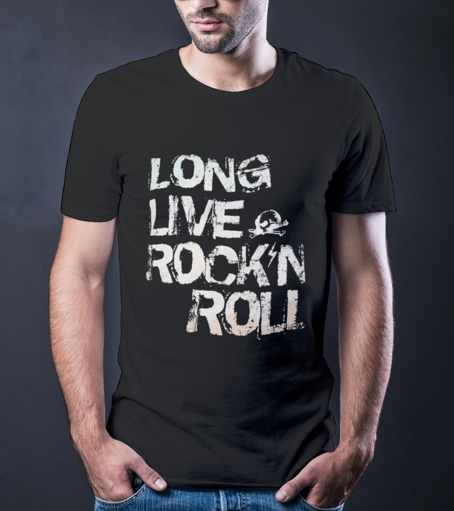 Long Live Rock N Roll Skull And Lightning Bolt T-Shirt