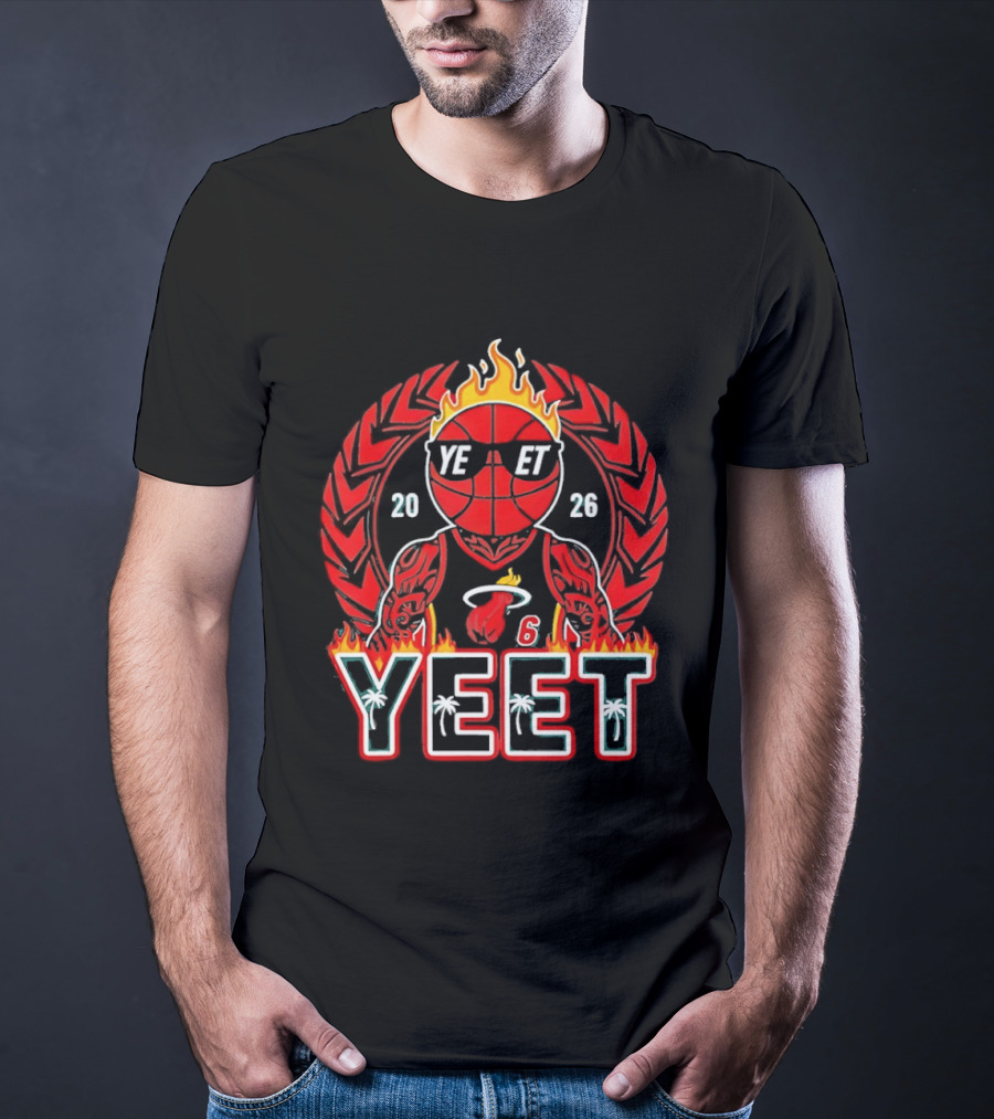 Yeet Jey Uso Miami Heat 2026 Flaming Basketball Laurel Sunglasses T-Shirt