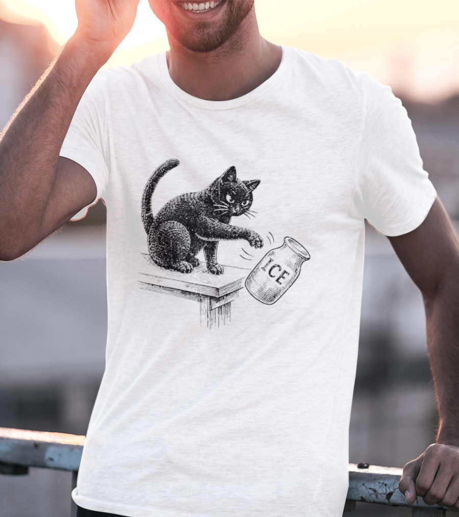Cat Knocking Over ICE Jar Pro Immigration Message T-Shirt