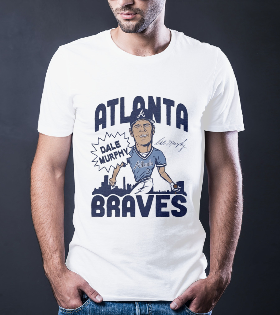 Atlanta Braves Dale Murphy Cartoon Autograph Skyline Baseball T-Shirt