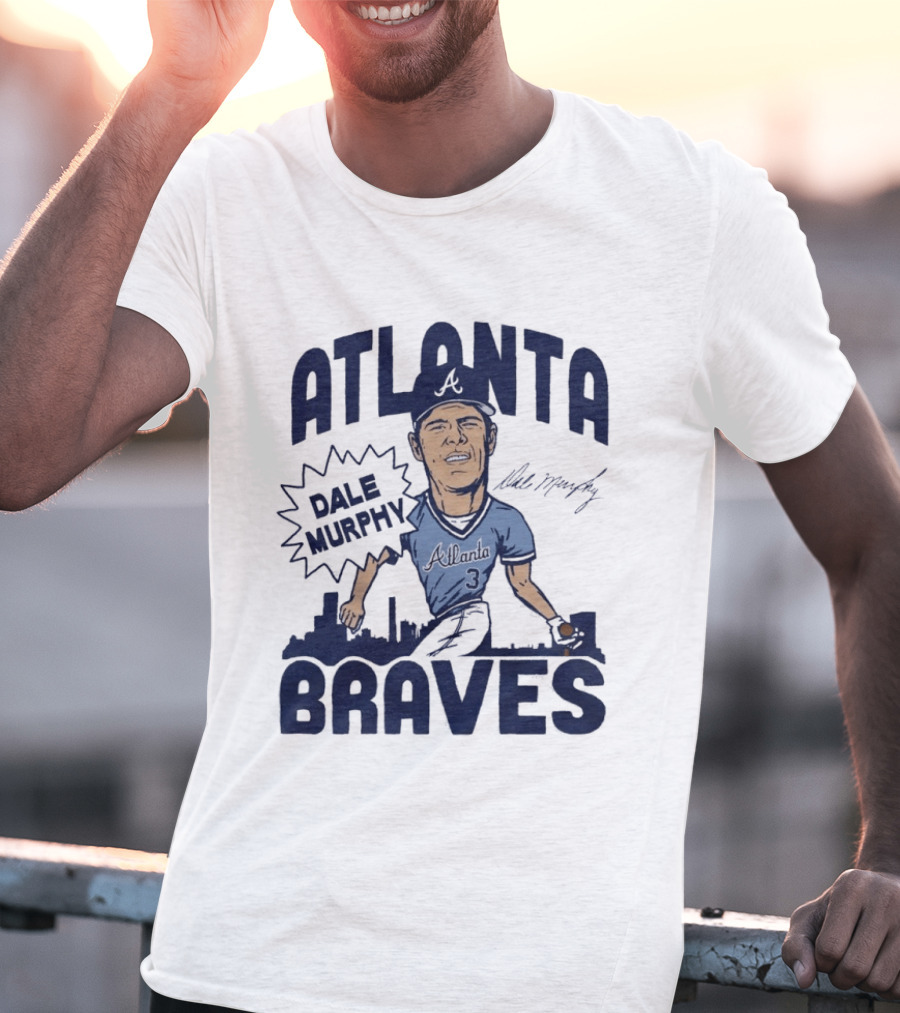 Atlanta Braves Dale Murphy Cartoon Autograph Skyline Baseball T-Shirt