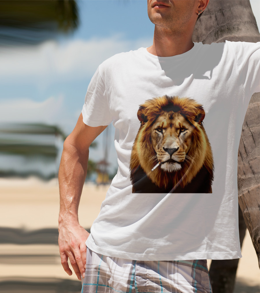 Lion Smoking Cigarette Majestic Wild T-Shirt