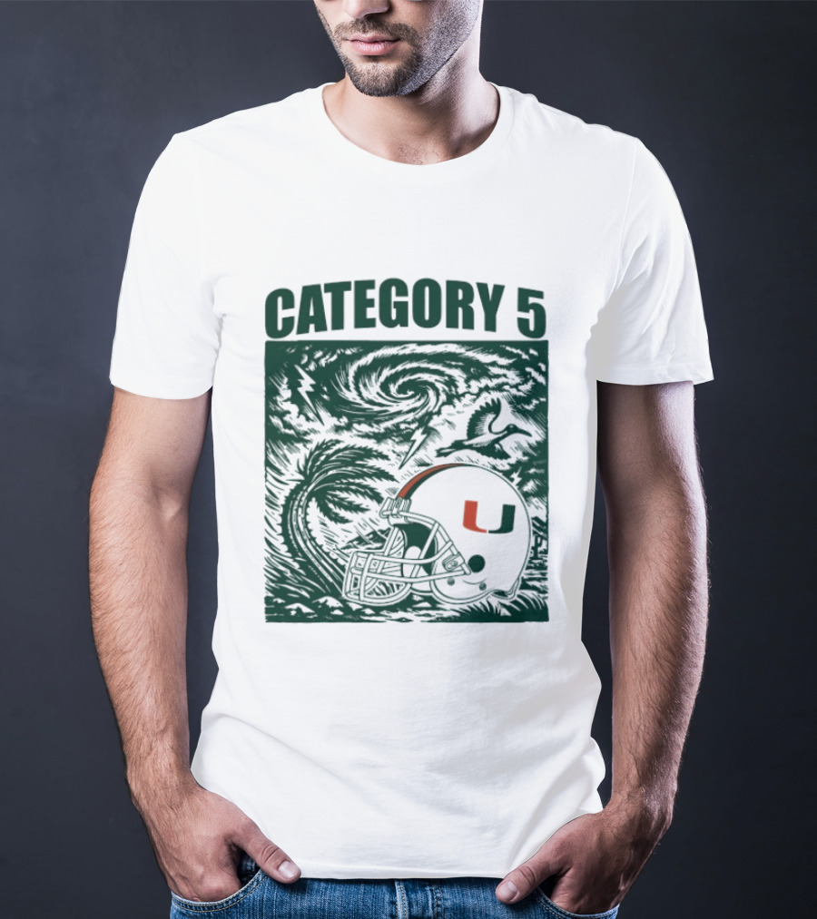 Miami Hurricanes Category 5 Helmet Storm Football T-Shirt