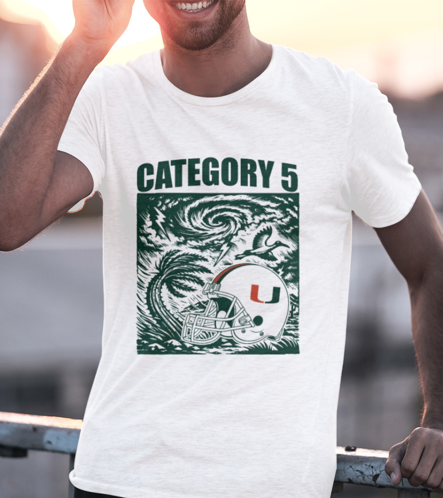 Miami Hurricanes Category 5 Helmet Storm Football T-Shirt