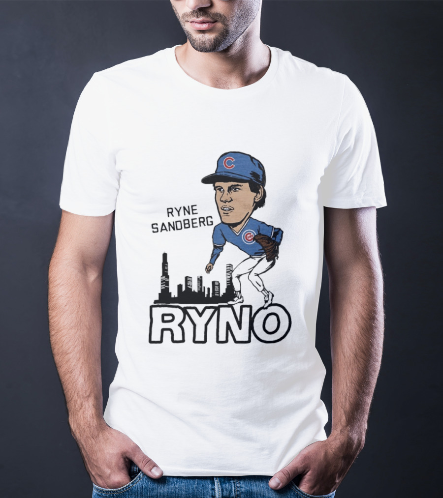 Ryne Sandberg Ryno Chicago Cubs Cartoon Skyline T-Shirt